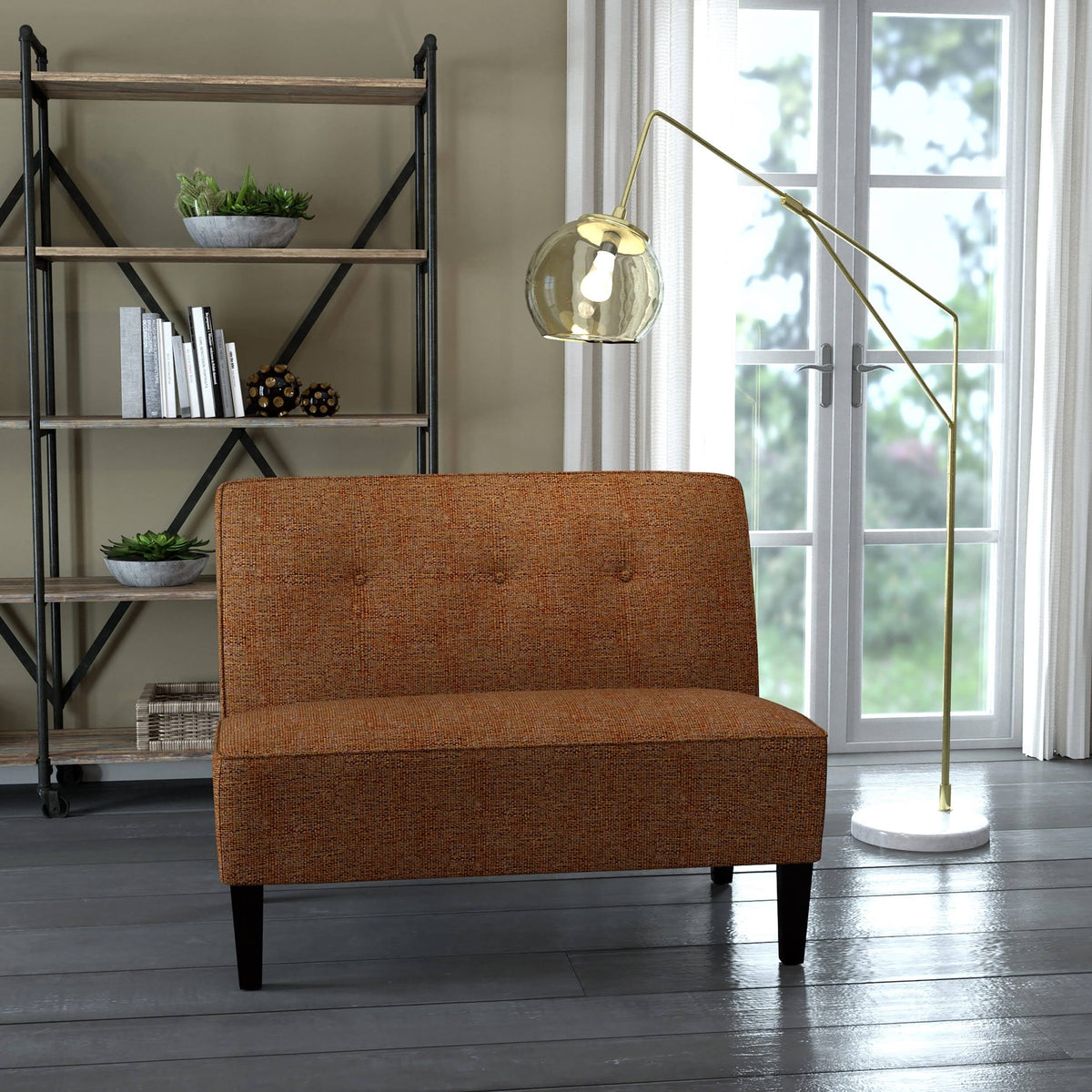 Orange Tweed Button Tufted Settee L122830