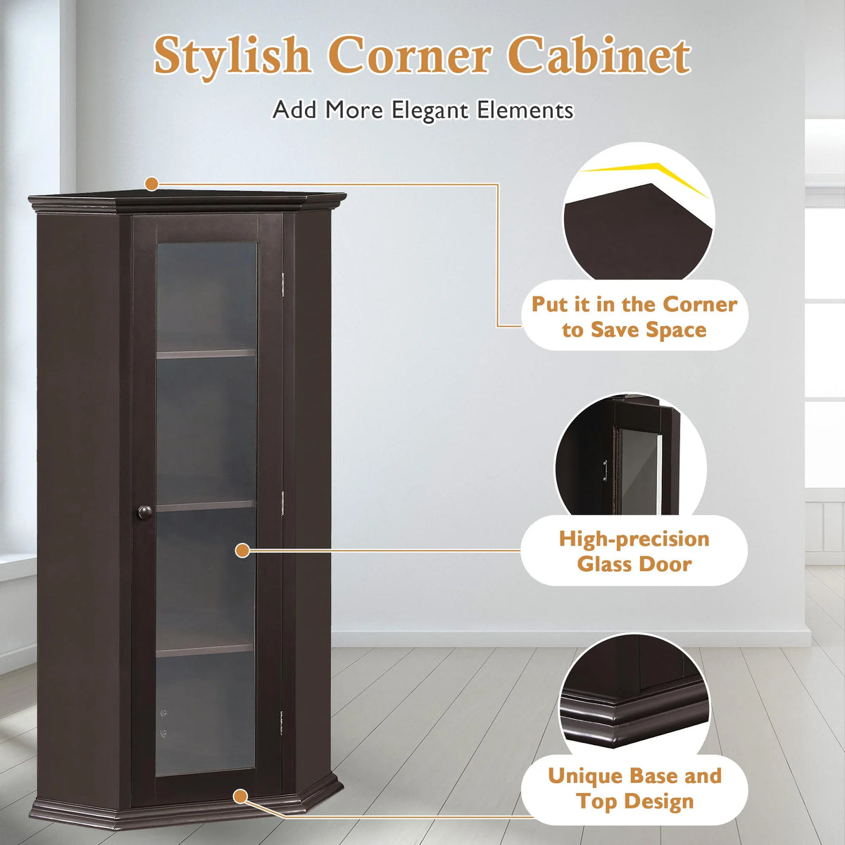 Freestanding Bathroom Cabinet with Glass Door, MDF Board with Painted Finish U6960