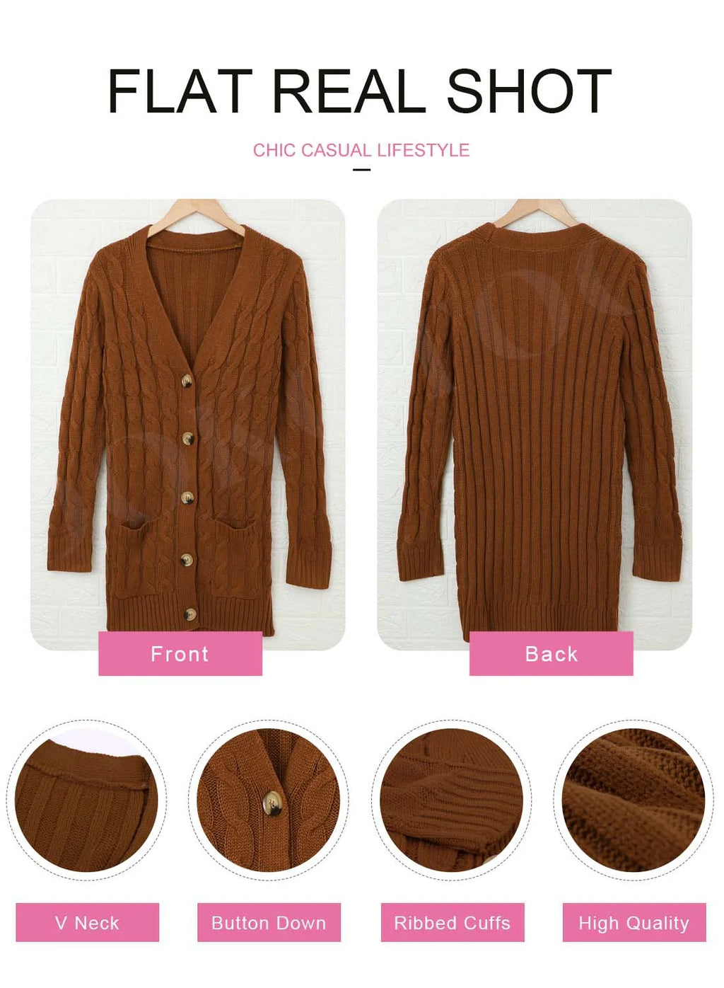 Brown Plus Size Cardigan Coat L60668
