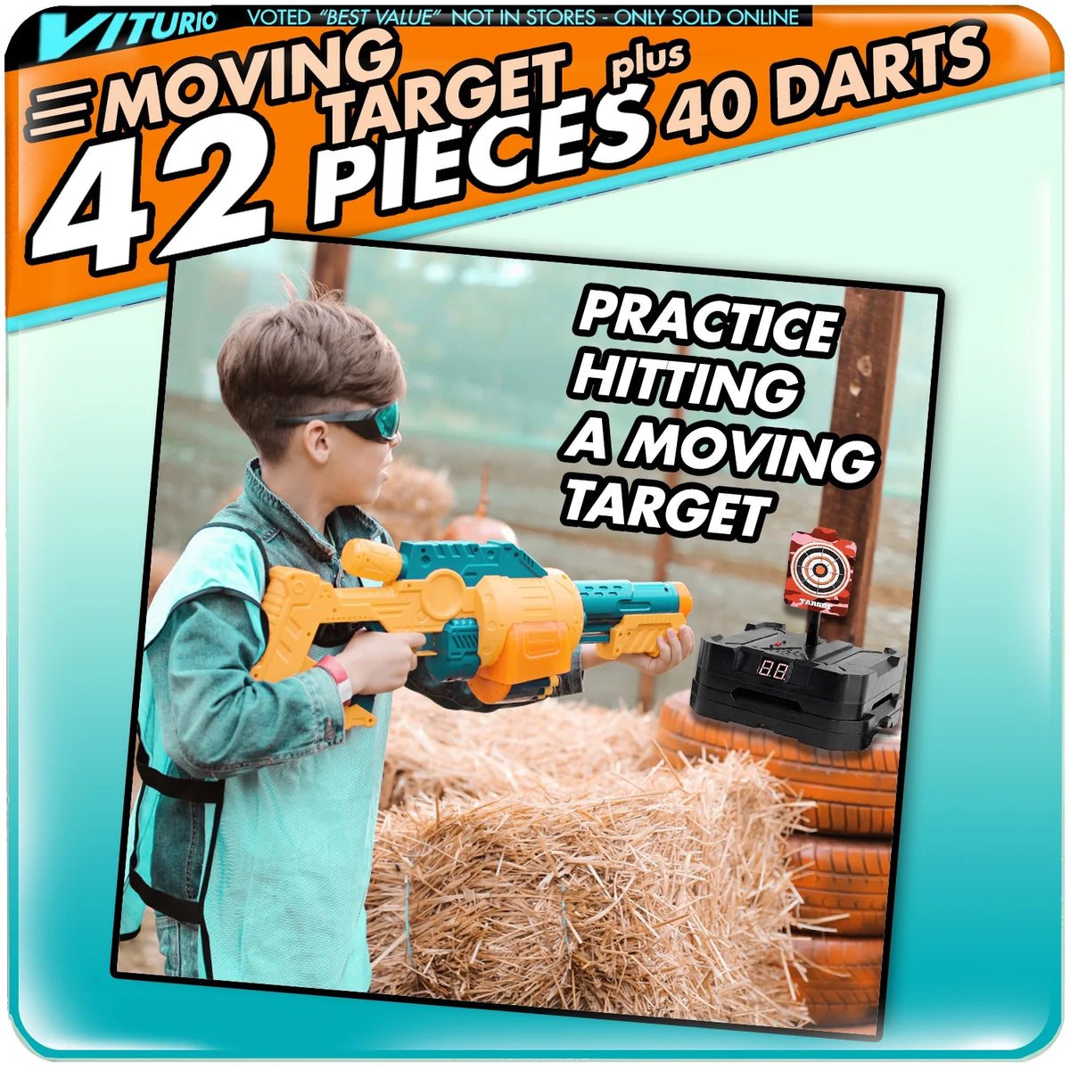 43pc Electronic Digital Moving Target with 40 Soft Darts 2 Wristbands V427