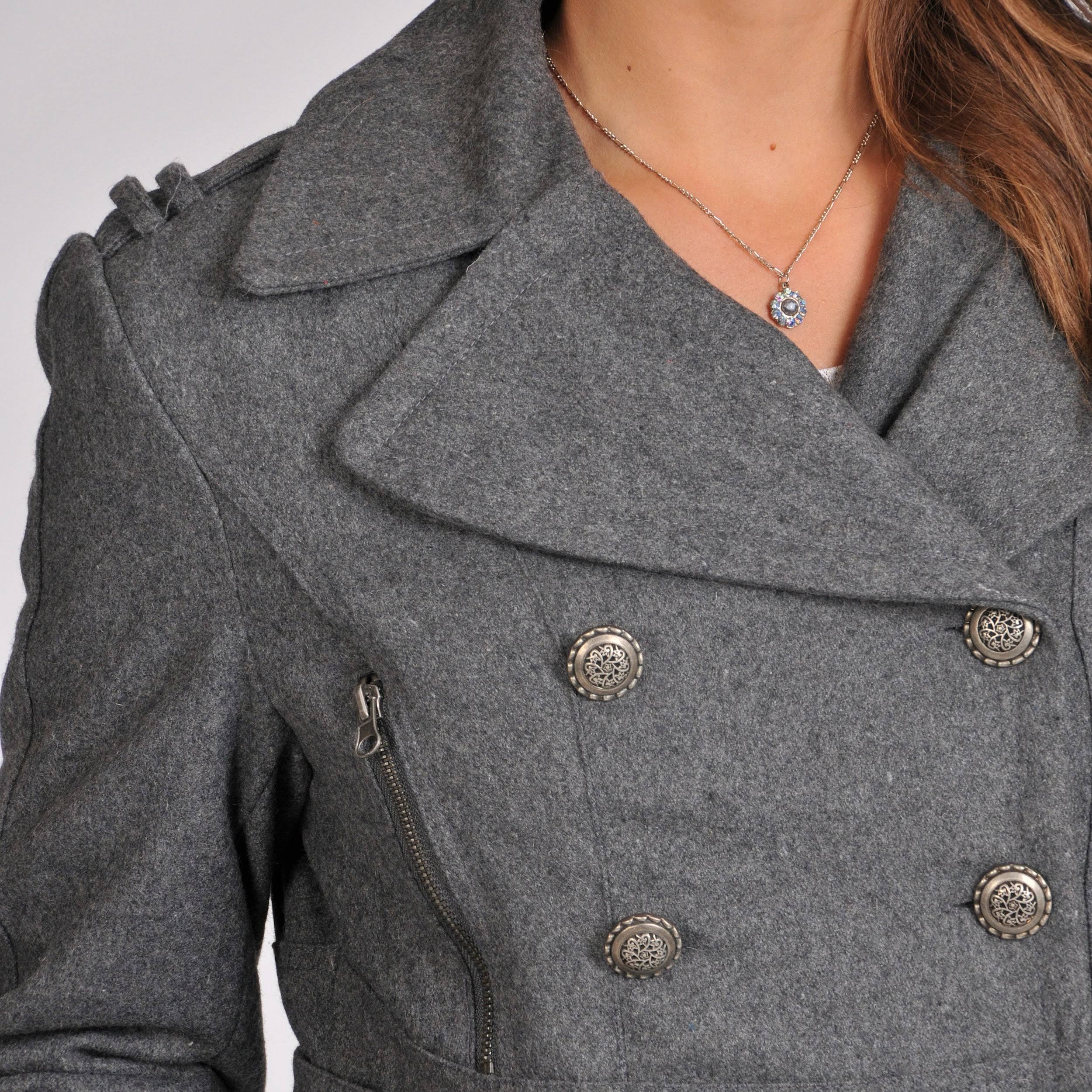 Charcoal Grey Wool Blend Double Breasted Peacoat Z3945