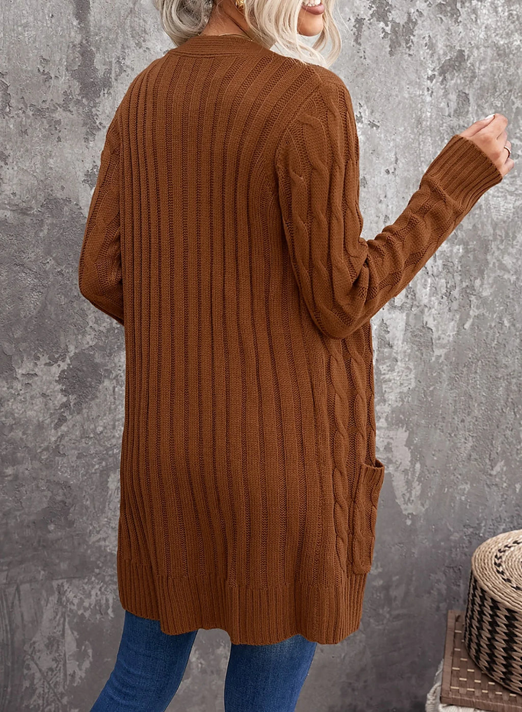 Brown Plus Size Cardigan Coat L60668