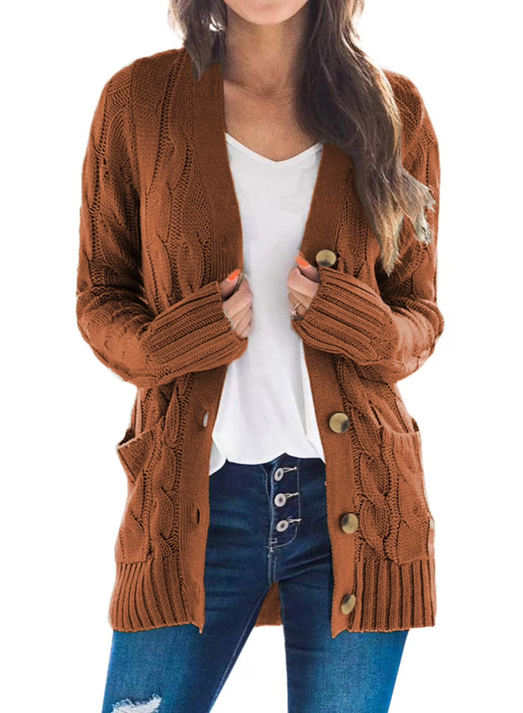 Brown Plus Size Cardigan Coat L60668