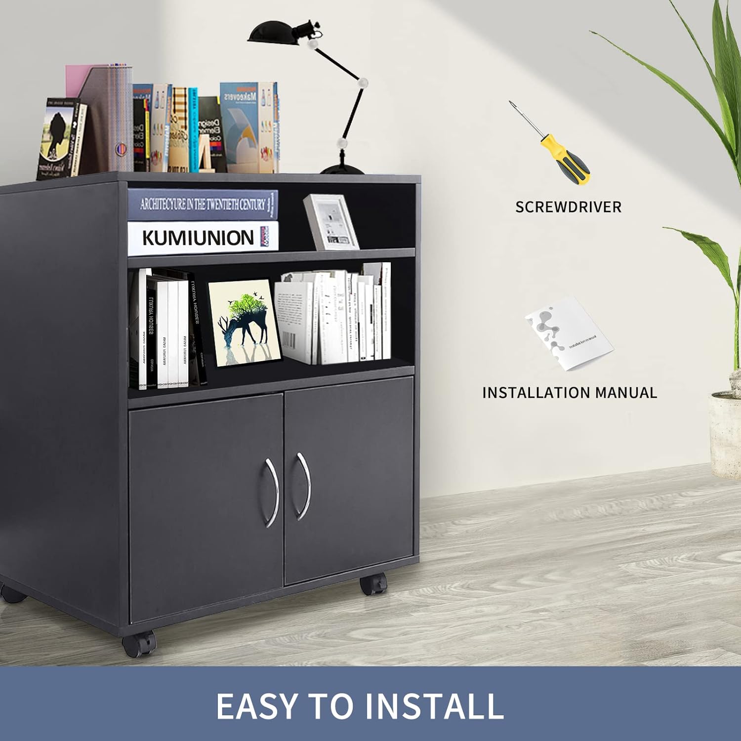 Black 3 Drawer Rolling File Cabinet with Wheels N84765