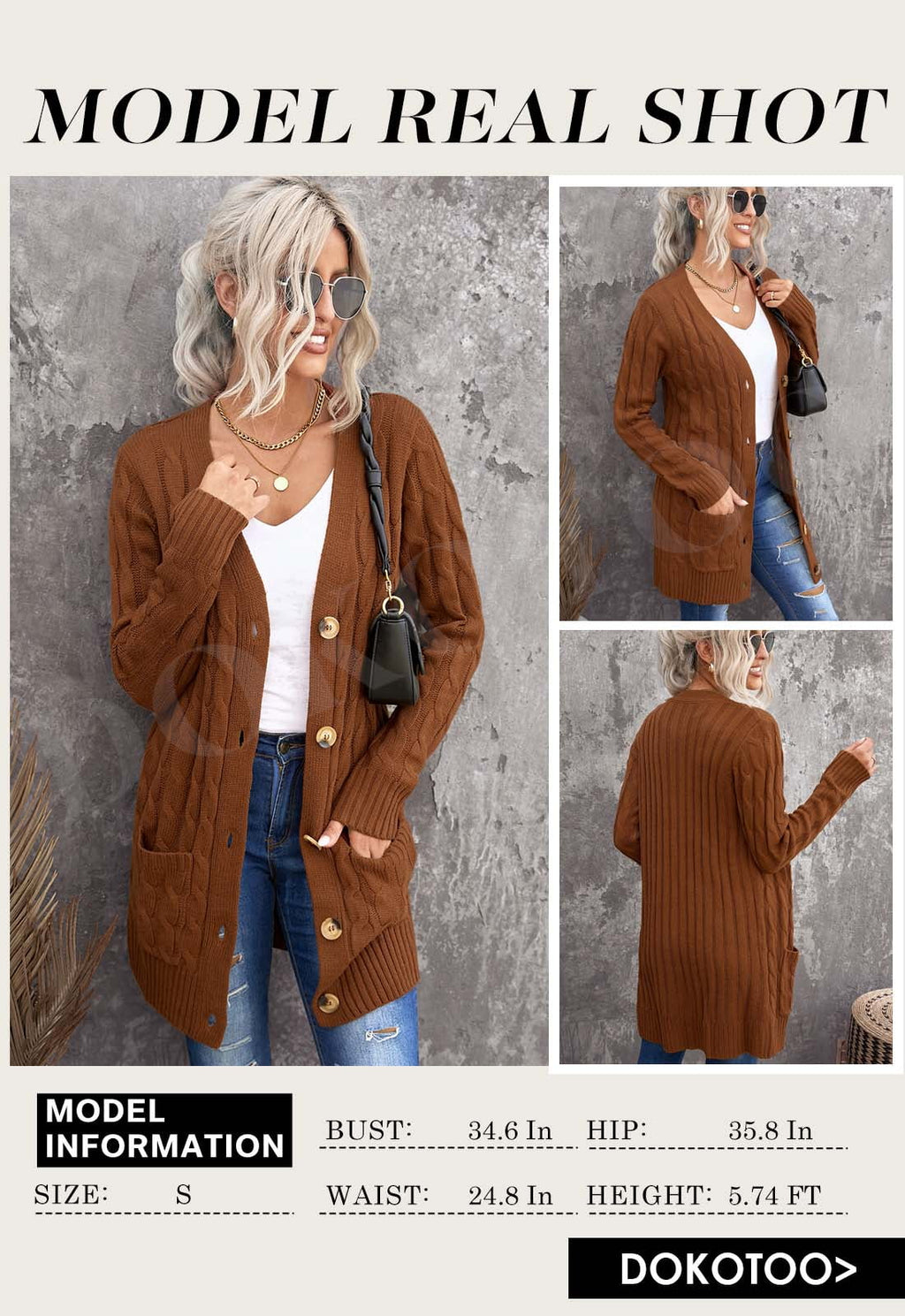Brown Plus Size Cardigan Coat L60668