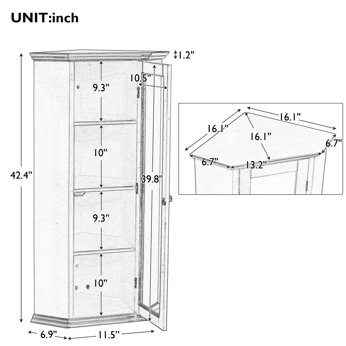 Freestanding Bathroom Cabinet with Glass Door, MDF Board with Painted Finish U6960