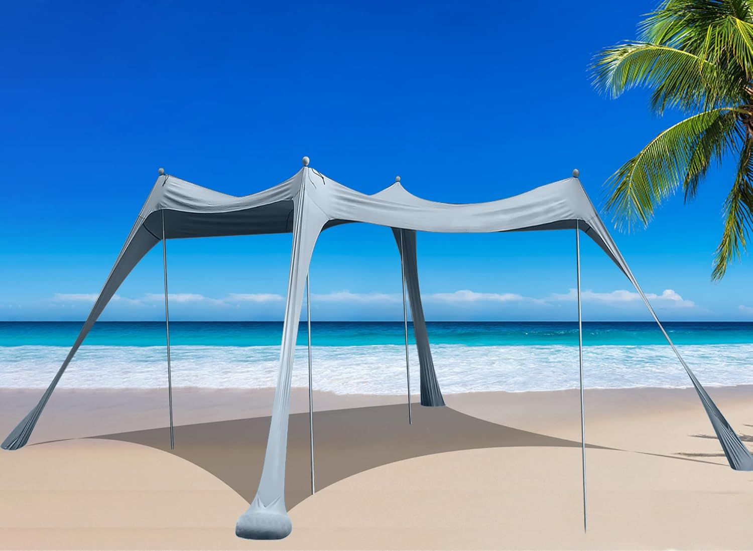 Family Beach Tent Sunshade Canopy Pop Up Sun Shelter 4 Pole with Carry Bag L3593