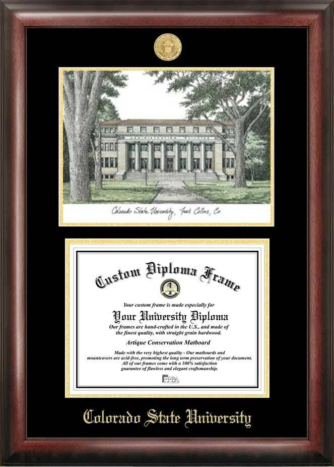 Gold Embossed Diploma Frame with Campus Images Lithograph J486