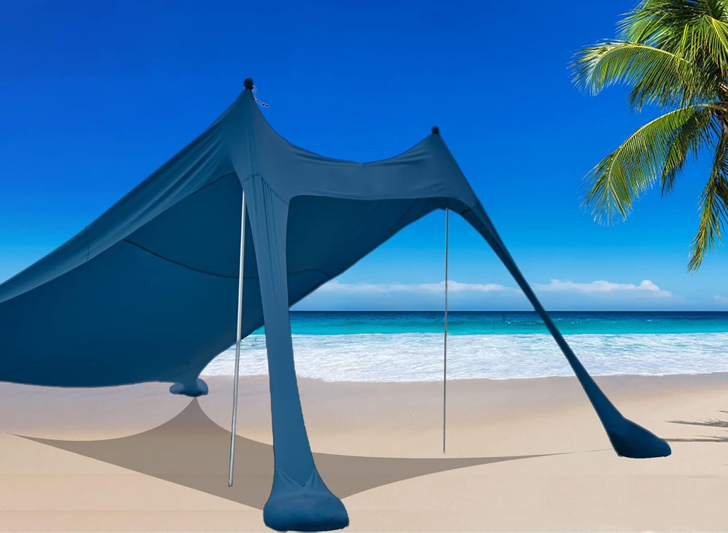 Family Beach Tent Sunshade Canopy Pop Up Sun Shelter 4 Pole with Carry Bag L3593