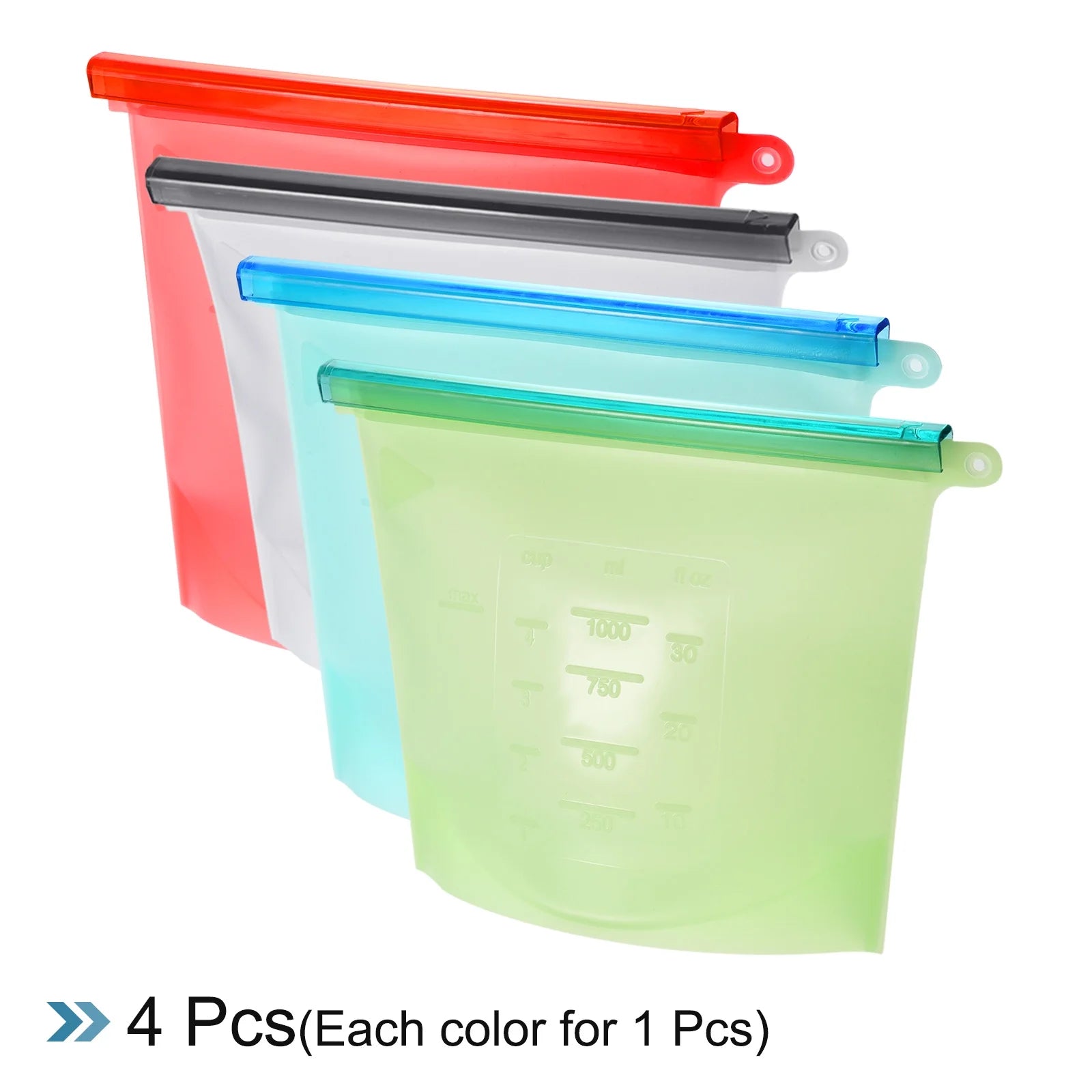 Multicolor Silicone Reusable Food Storage Bags 4Pcs K551890