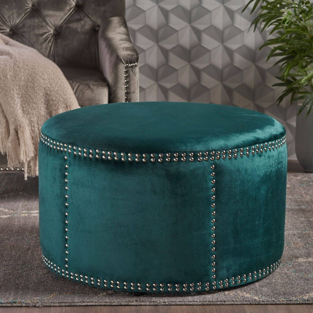 Green Round Studded Ottoman T2158
