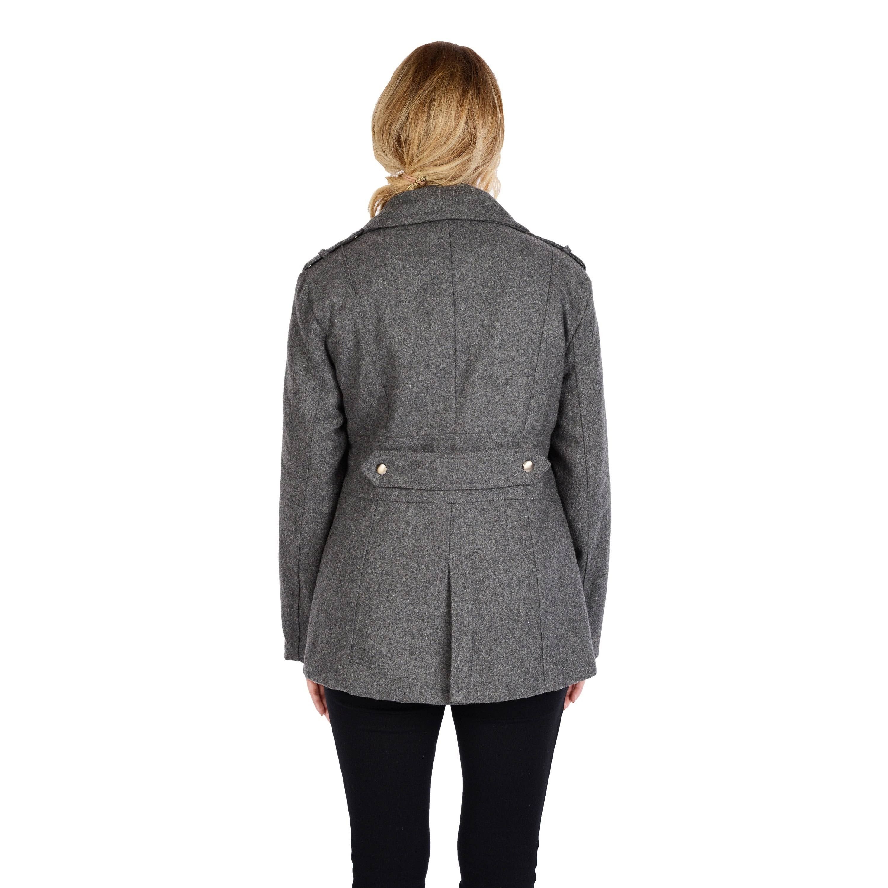 Charcoal Grey Wool Blend Double Breasted Peacoat Z3945