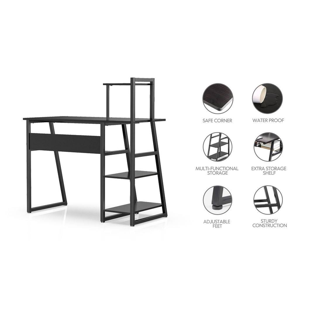 Black Computer Desk with Bookshelf K967